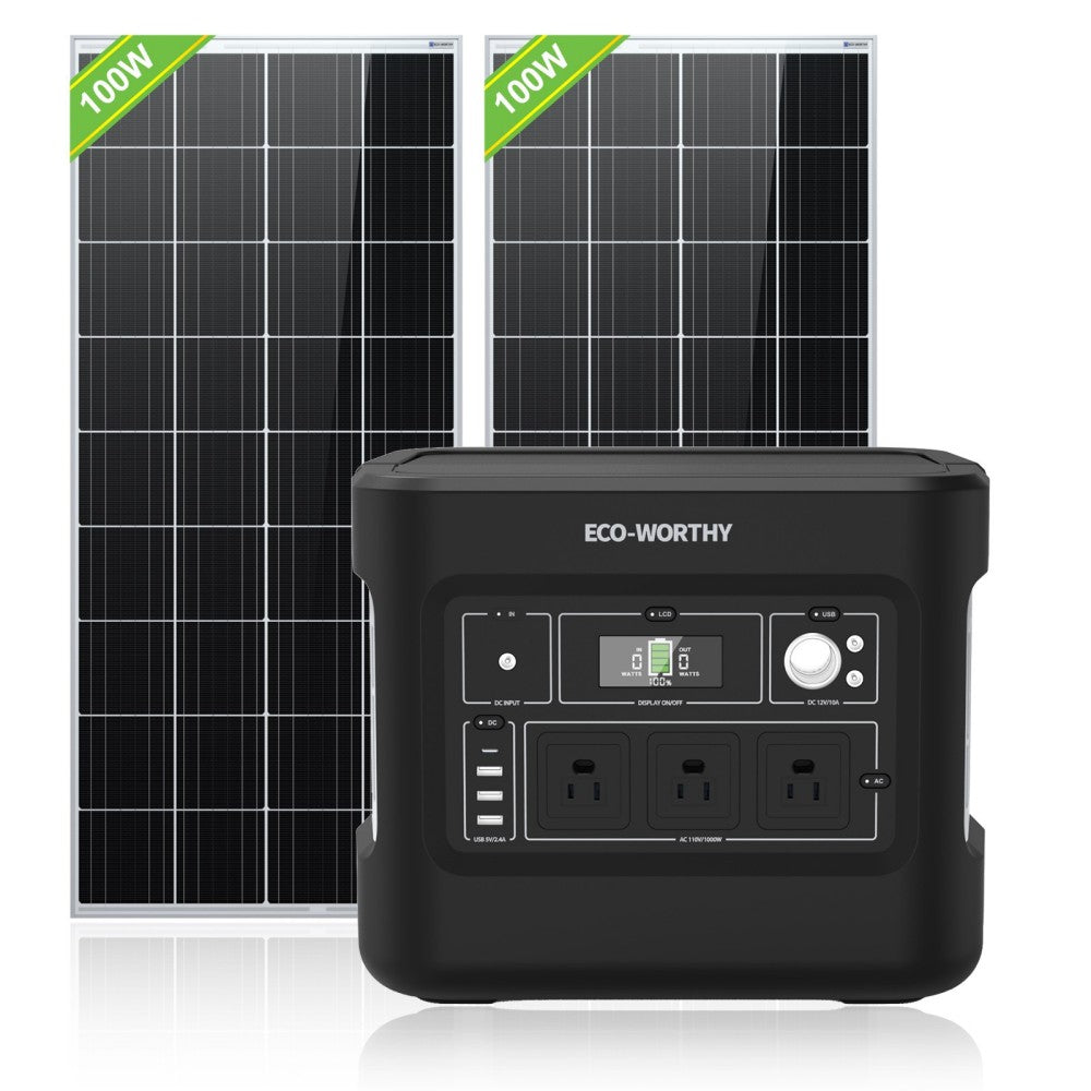 200W (2x Bifacial 100W) Solar Panel & 1024Wh Portable Power Station