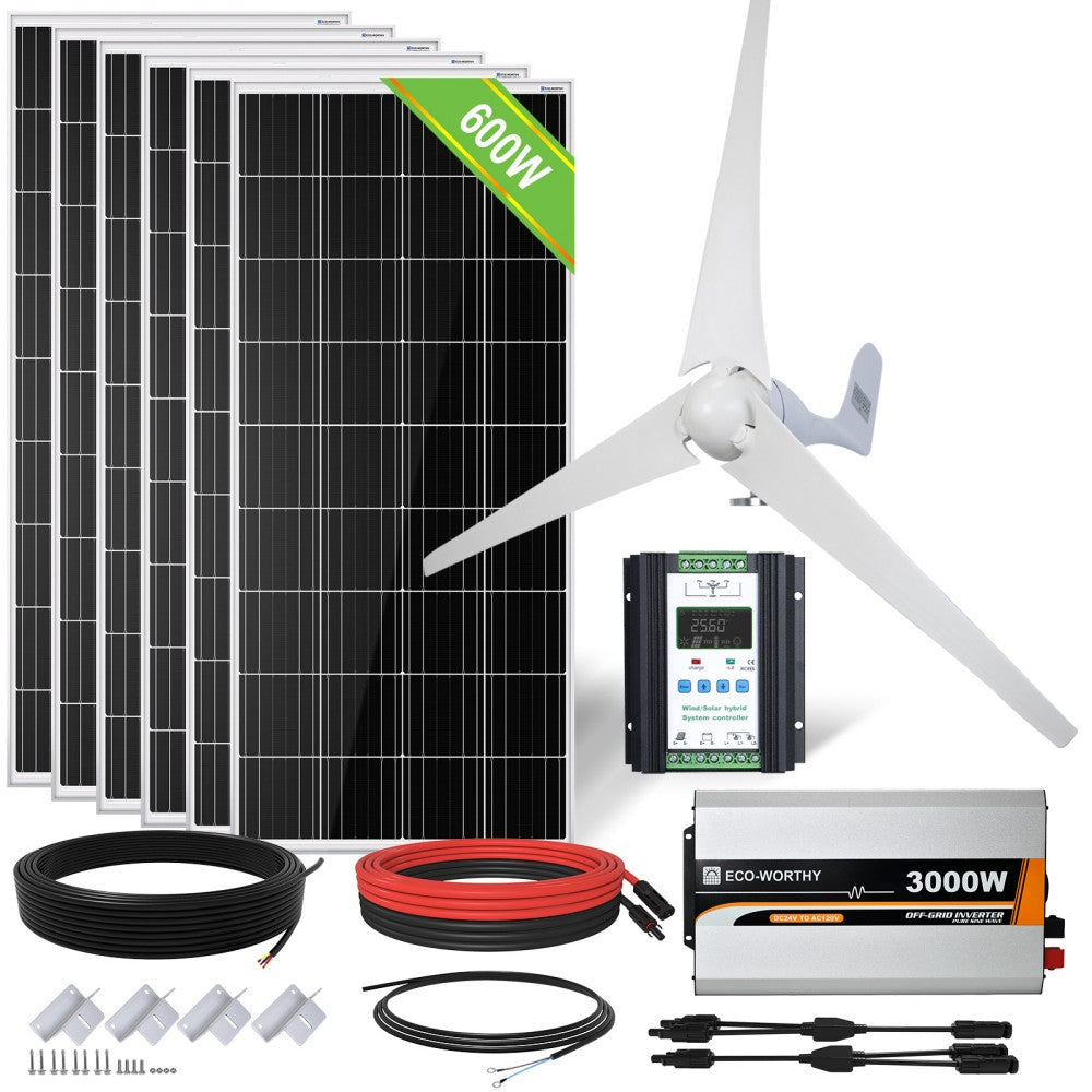1000W 24V (400W Wind+6x100W Solar) Solar Wind Hybrid Kit, None