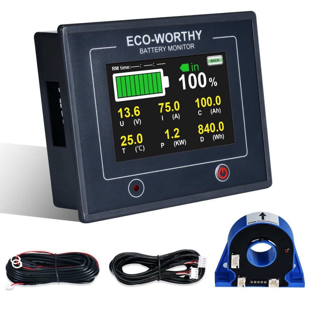 ECO-WORTHY Moniteur de Batterie 200A, Pour Batterie 10-100V  /LiFePO4/AGM/Ge, RV, Système Solaire et écran tactile : :  Commerce, Industrie et Science