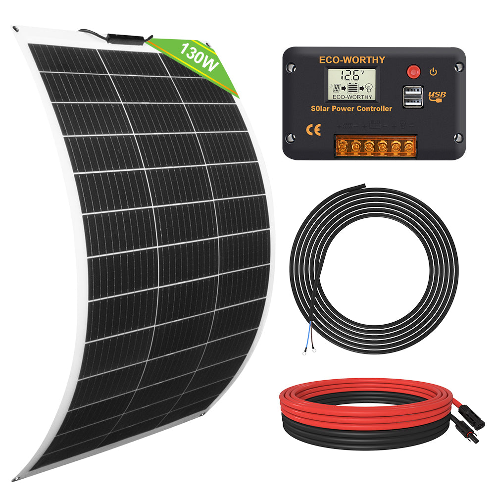 ECO-WORTHY Kit de panel solar flexible de 260 vatios y 12 voltios para casa  rodante, barco y superficies irregulares: 2 paneles solares mono de 130 W
