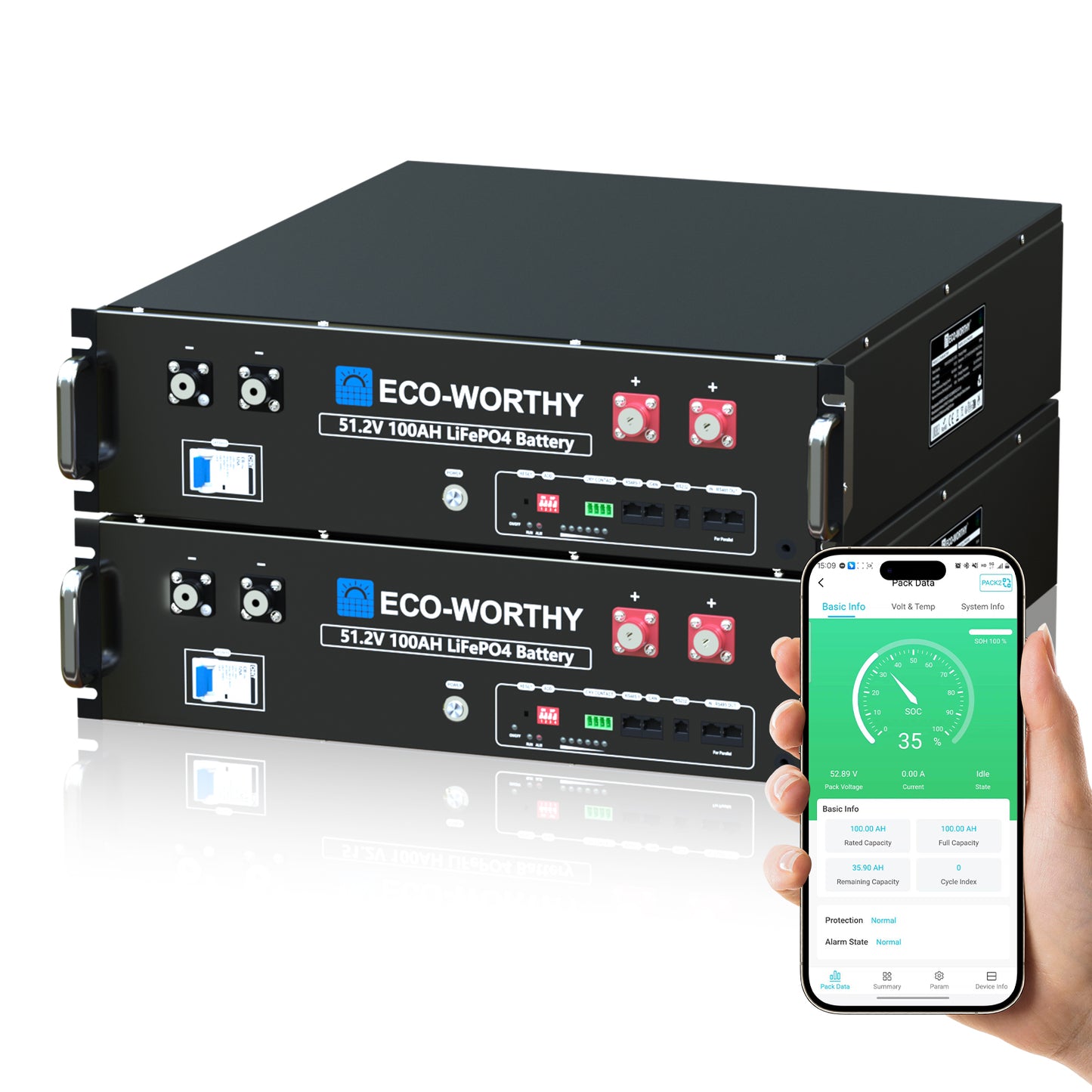 ECO-WORTHY 5.12kWh 51.2V Server Rack Battery,3U Size,with Bluetooth & WiFi