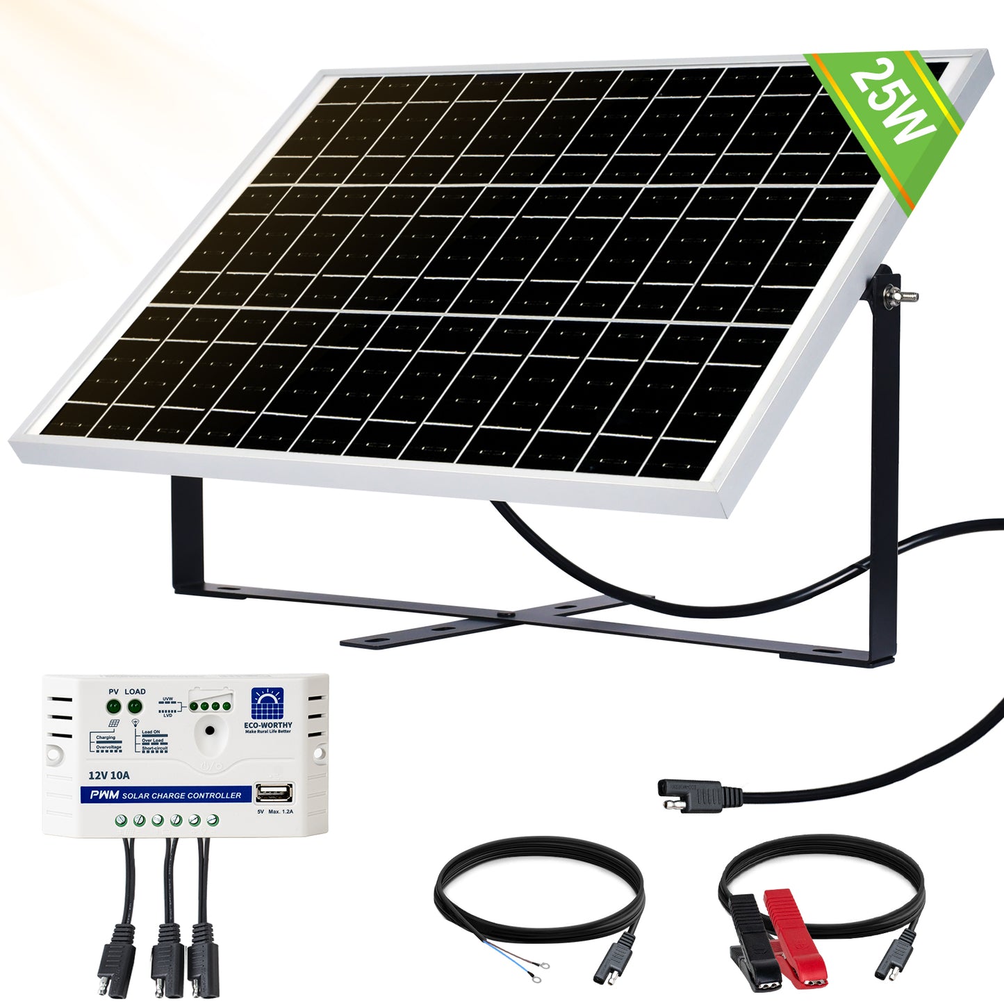 25W 12V Monocrystalline Solar Panel Trickle Charger Kit