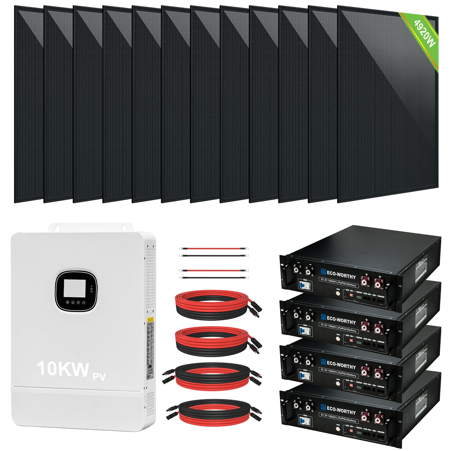 Complete Off-Grid Solar Power System - 10KW 120/240V Output | 15.36kWh to 20.48kWh Lithium Battery | 7380 Watts PV Input