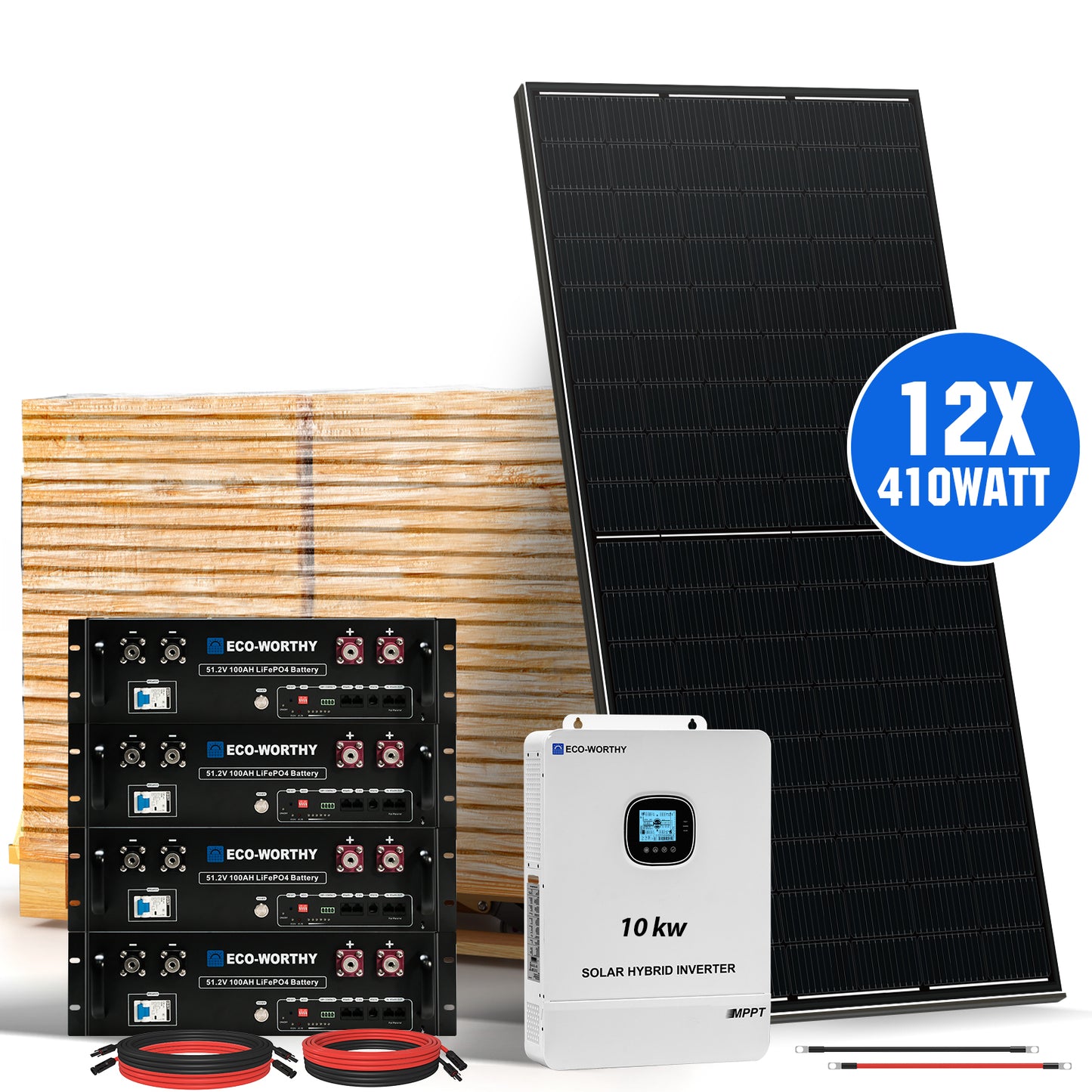 Complete Off-Grid Solar Power System - 10KW 120/240V Output | 15.36kWh to 20.48kWh Lithium Battery | 7380 Watts PV Input