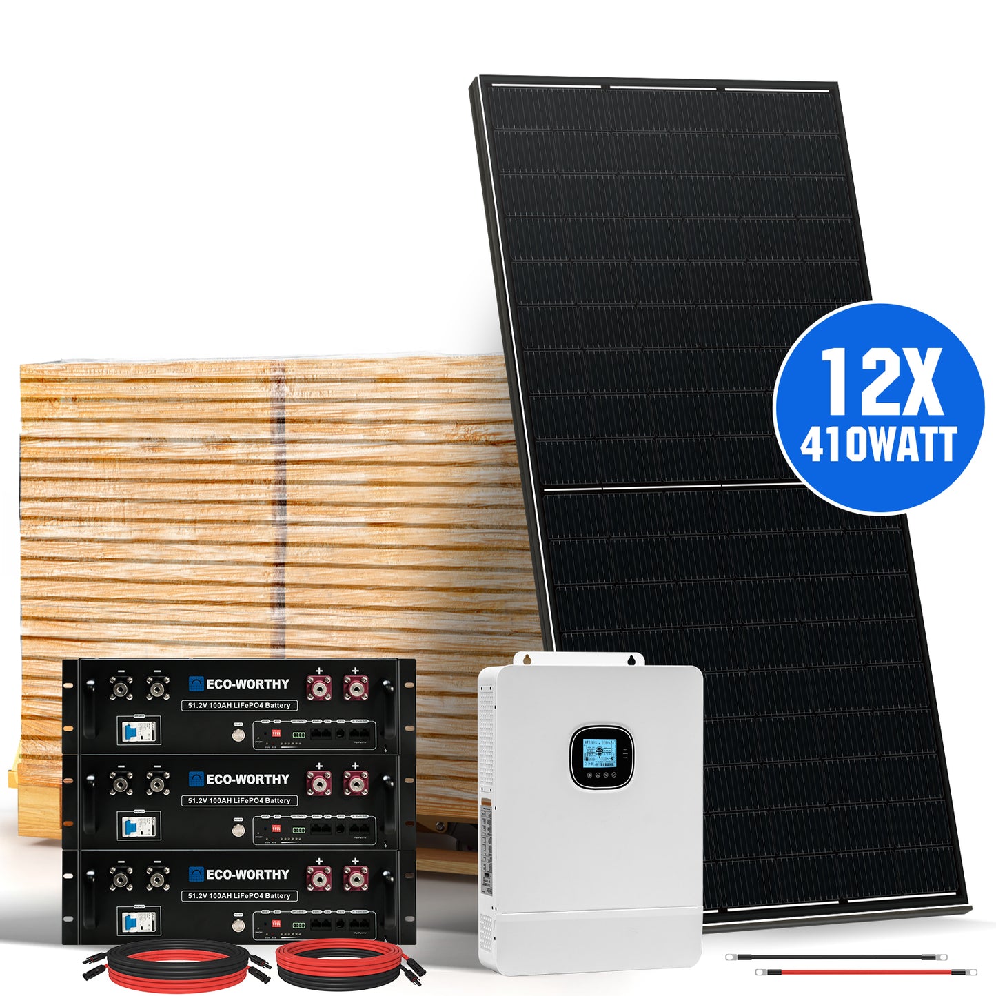 Complete Off-Grid Solar Power System - 10KW 120/240V Output | 15.36kWh to 20.48kWh Lithium Battery | 7380 Watts PV Input