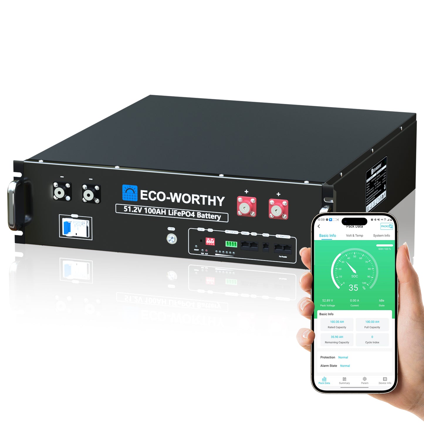 ECO-WORTHY 5.12kWh 51.2V Server Rack Battery,3U Size,with Bluetooth & WiFi