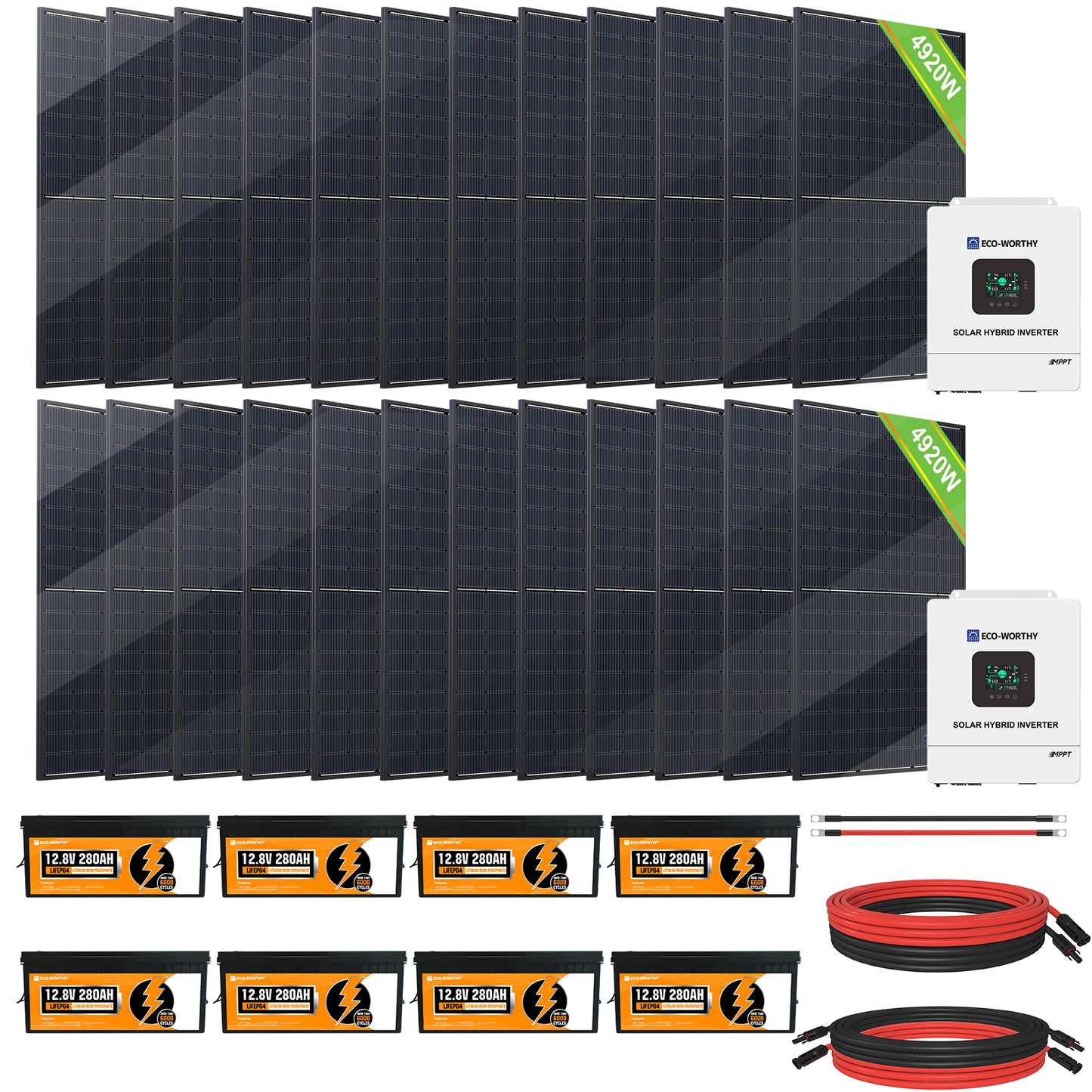 10000W Complete Off-Grid Solar Panel Kit | 10KW 120V/240V Output |   28.6kWh to 43kWh Lithium Battery | 9840 Watts of Solar Panel