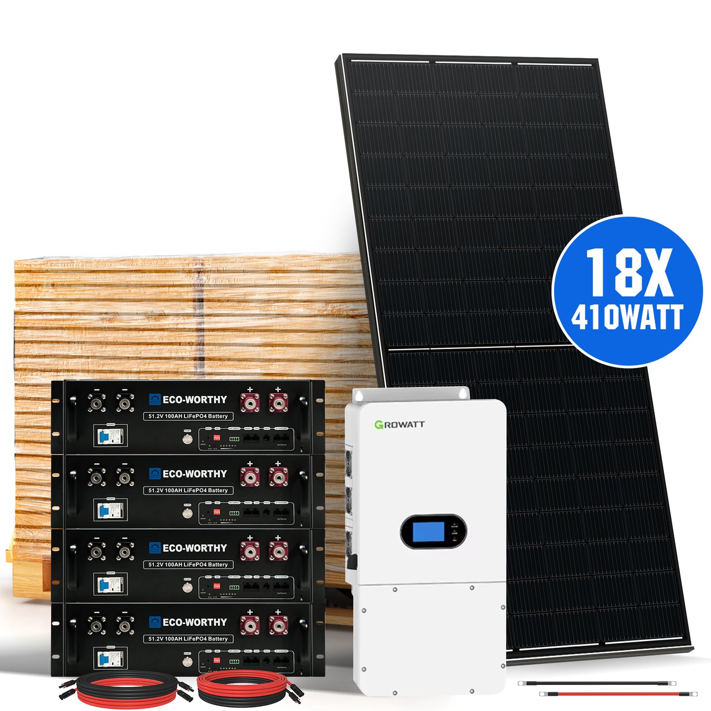 10000W Home Hybrid Solar Power System: 10KW GROWATT 120V/240V Output+ 15.36kWh Lithium Battery (4*280Ah)+ 4920W Solar Panel (12*410W)