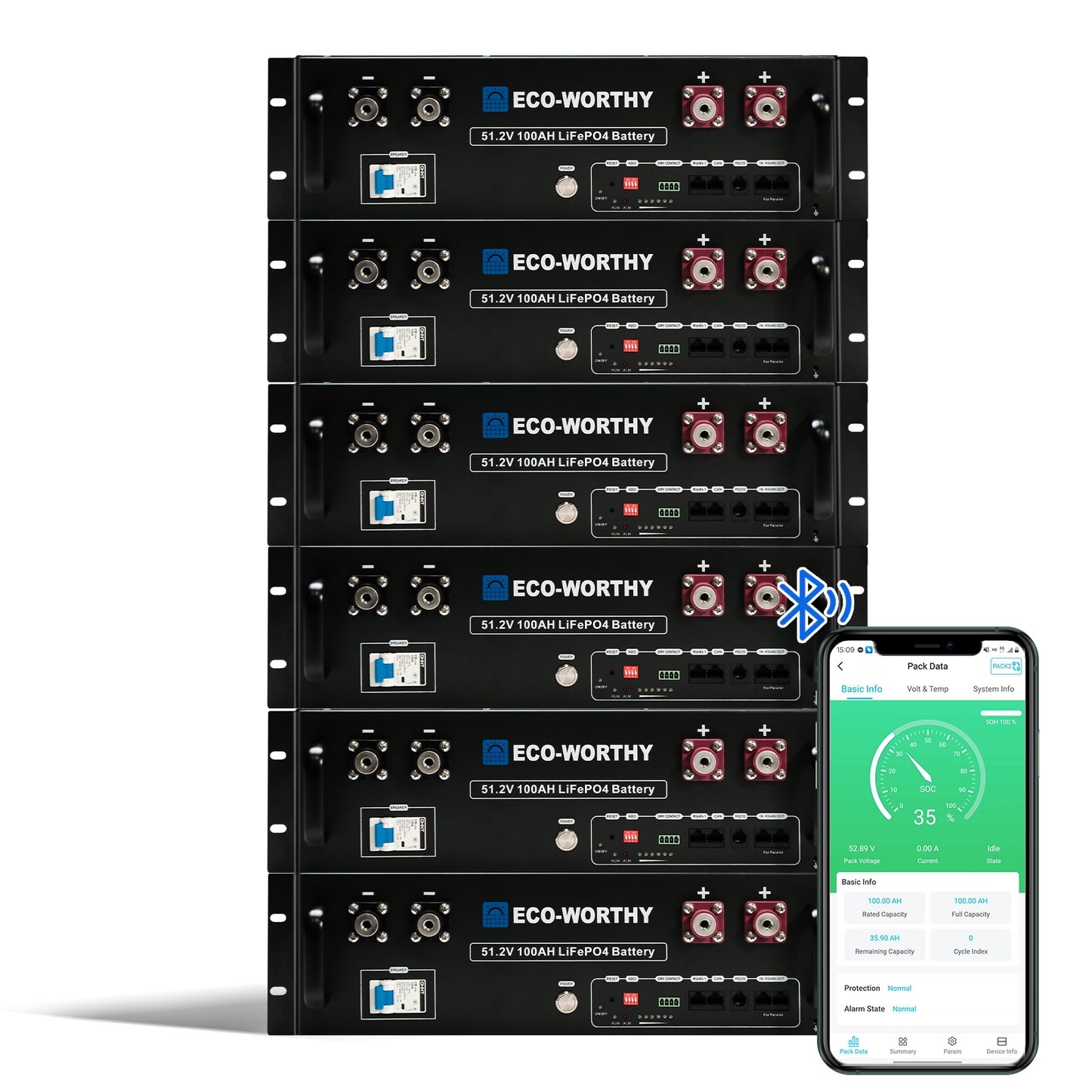 ECO-WORTHY 51.2V 100Ah LiFePO4 Lithium Battery, 5.12kWh Capacity, Server Rack Battery With Bluetooth and Wifi