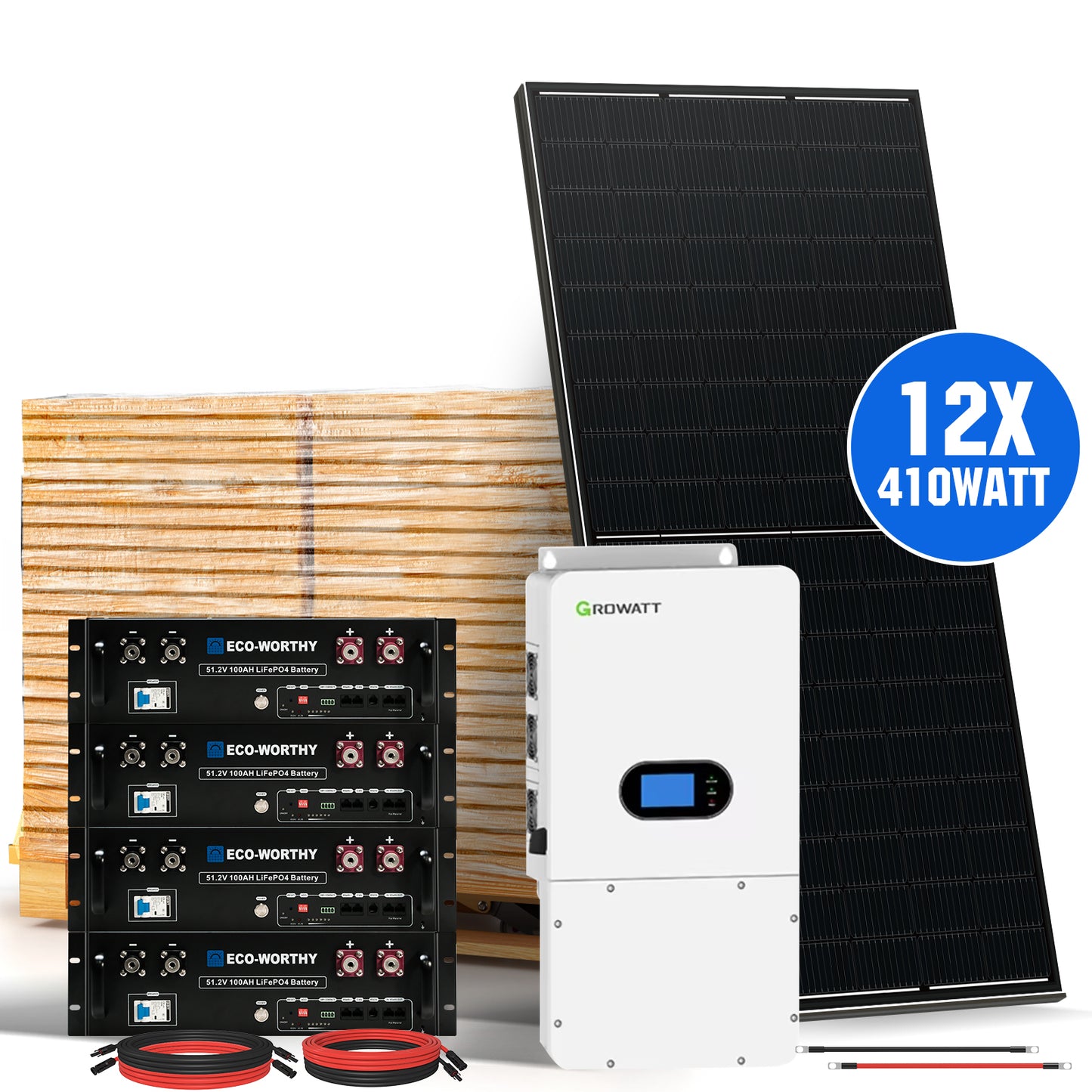 10000W Home Hybrid Solar Power System: 10KW GROWATT 120V/240V Output+ 15.36kWh Lithium Battery (4*280Ah)+ 4920W Solar Panel (12*410W)