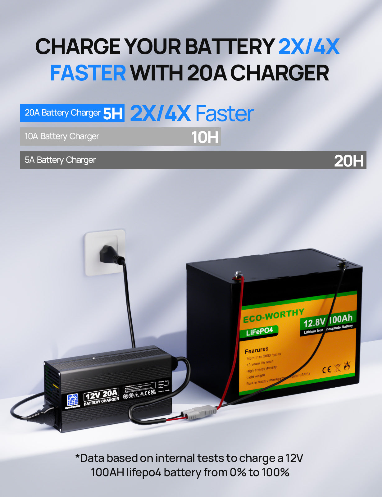 20A 12V Smart Battery Charger for Lithium (LiFePO4) Batteries