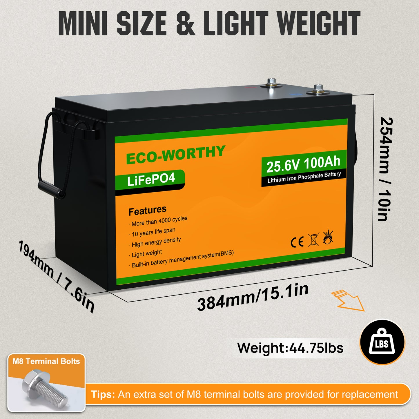 LiFePO4 24V 100Ah Lithium Iron Phosphate Battery