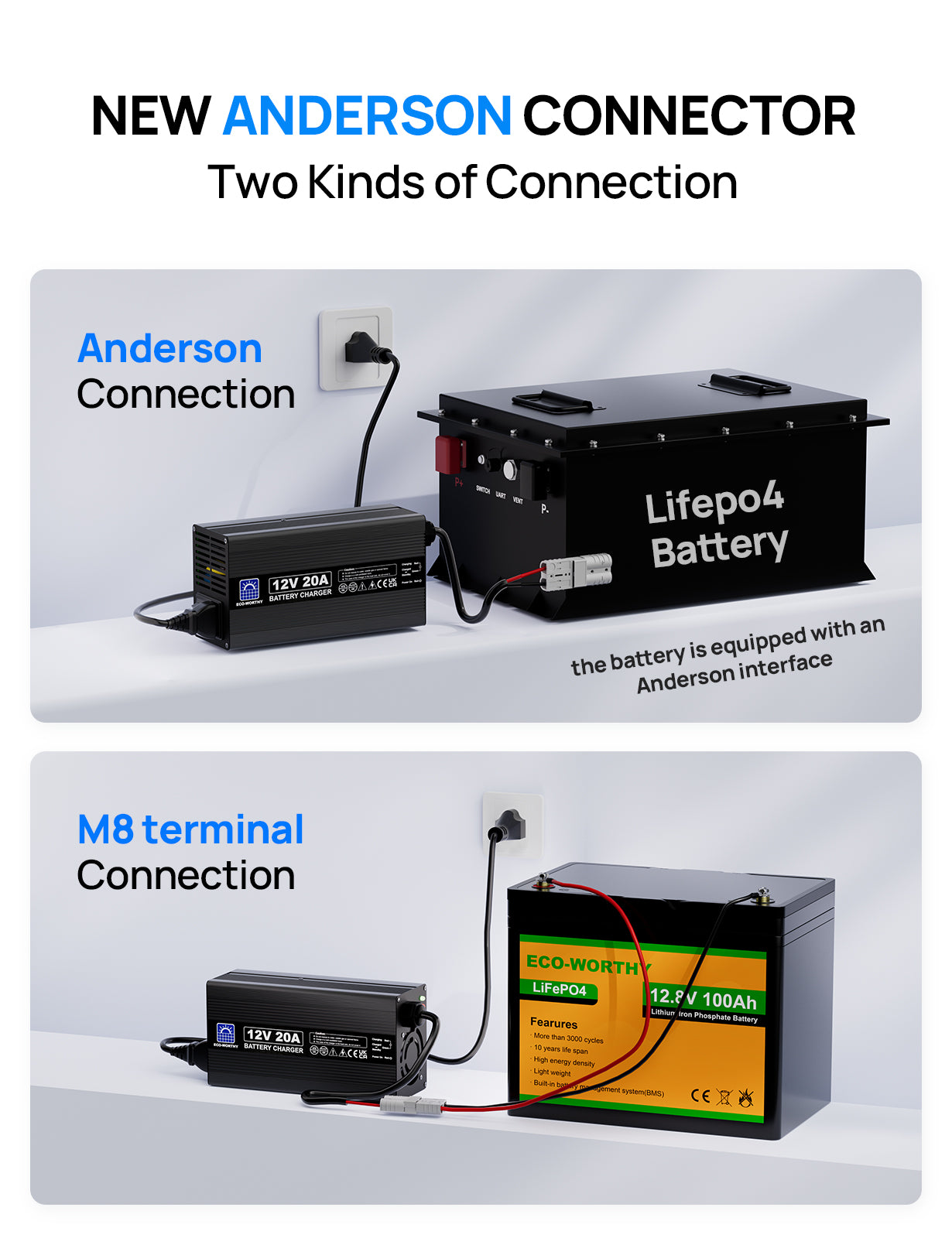 20A 12V Smart Battery Charger for Lithium (LiFePO4) Batteries