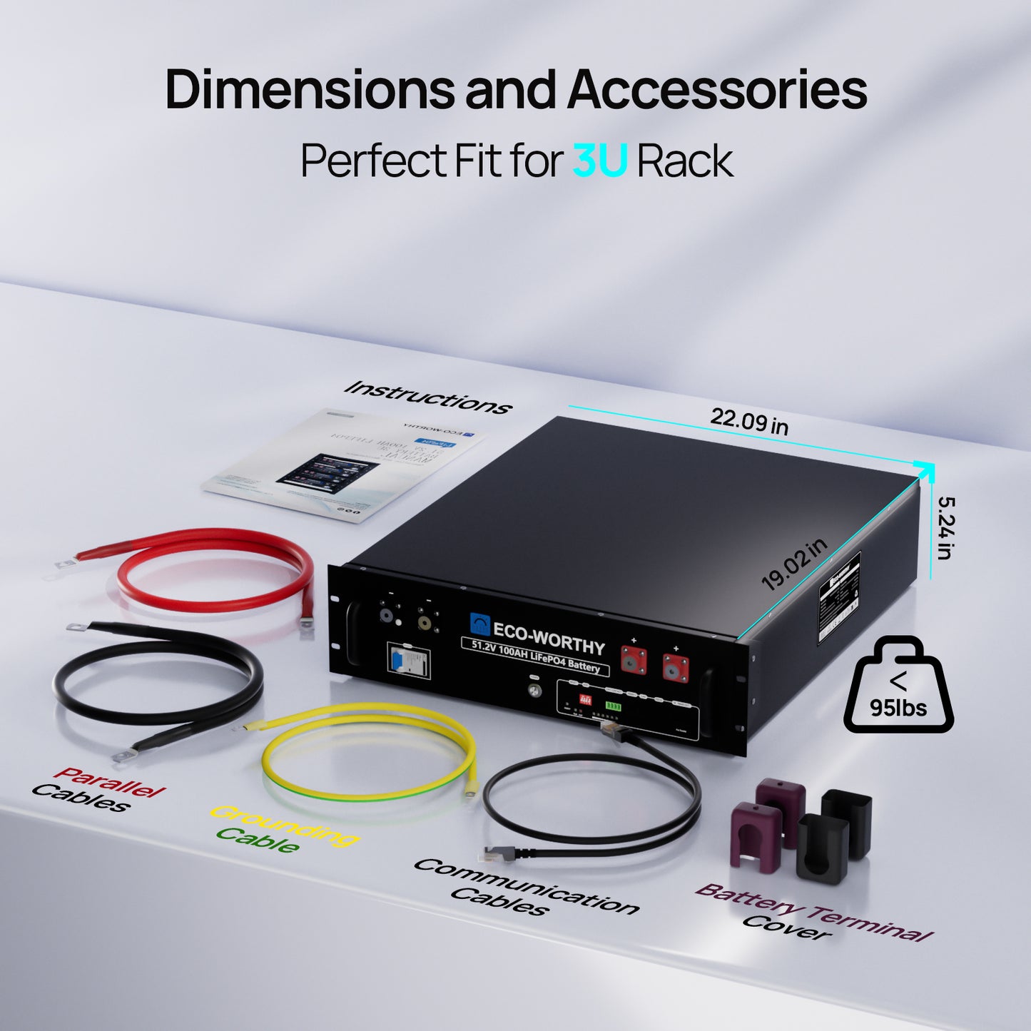 ECO-WORTHY 5.12kWh 51.2V Server Rack Battery,3U Size,with Bluetooth & WiFi