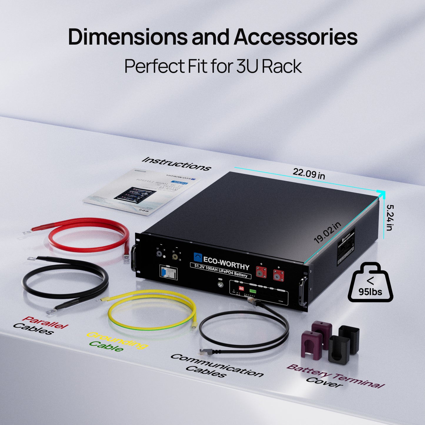 ECO-WORTHY 5.12kWh 51.2V Server Rack Battery,3U Size,with Bluetooth & WiFi