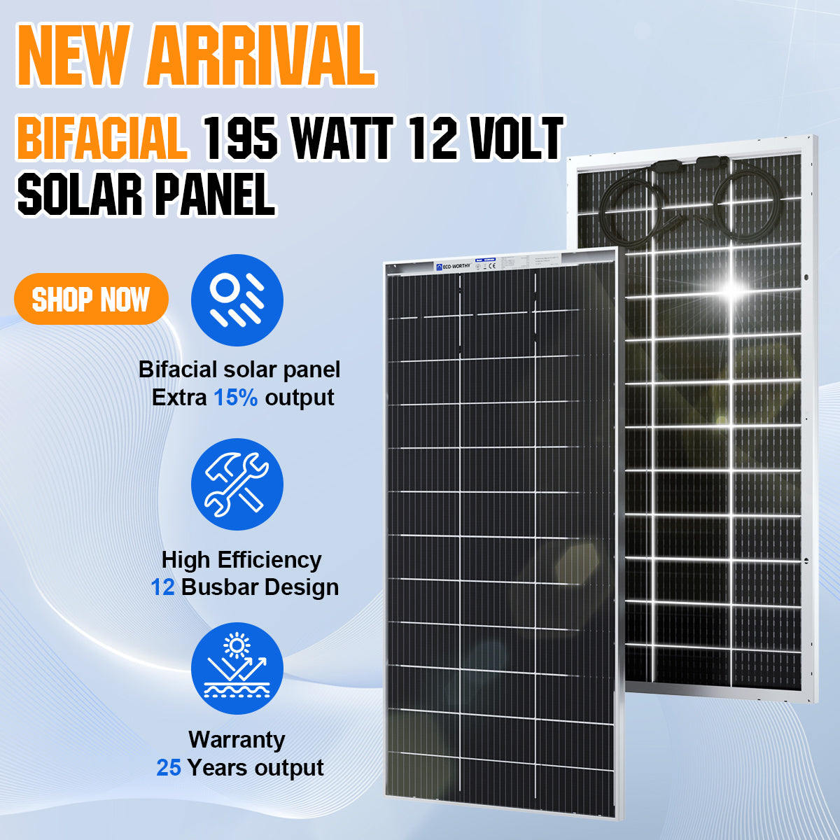 ECO-WORTHY 200W 400W 800W Watt 12V Solar Panel Kit LiFePO4 Battery