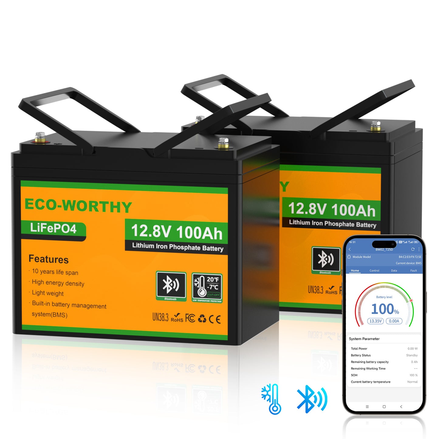 LiFePO4 12V 100Ah Lithium Iron Phosphate Battery With Bluetooth And Low-temperature Protection