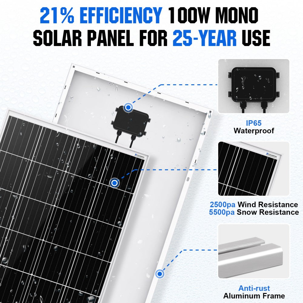 ECO-WORTHY 100W 200W Watt 12V Monocrystalline Solar Panel for Battery  Charger RV