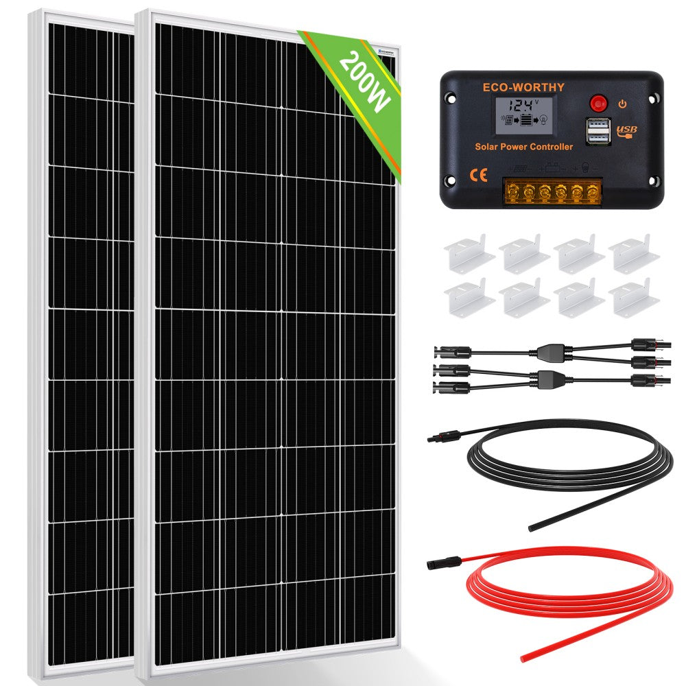ECO-WORTHY 100 Watt 12 Volt Solar Panel Kit for RV Battery Boat Trailer  Cabin Garden Shed Home: 100W Solar Panel+30A PWM Charge Controller+ Tray  Cable + Z Mounting Brackets - Yahoo Shopping