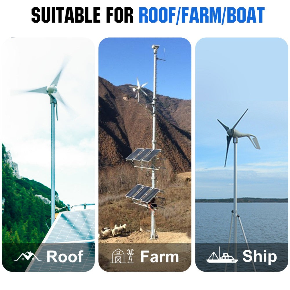  AUECOOR 500W Kit solar híbrido: Generador de turbina de viento  de 12V 400W + panel solar policristalino de 100W + accesorios para granja,  bote, casa, RV, fuera de red, sistema de