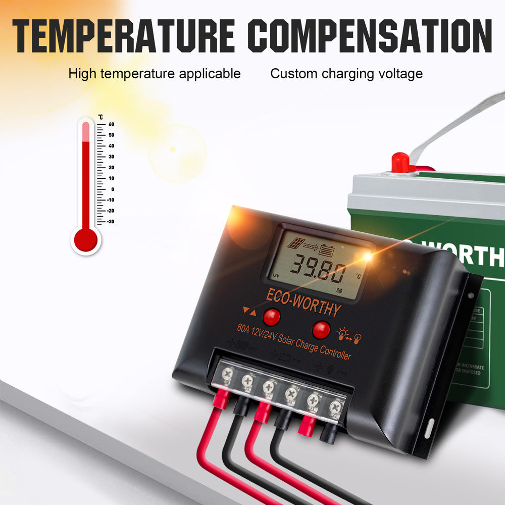 60A PWM LCD Display Solar Charge Controller Regulator 12V/24V Autoswitch | ECO-WORTHY 48V