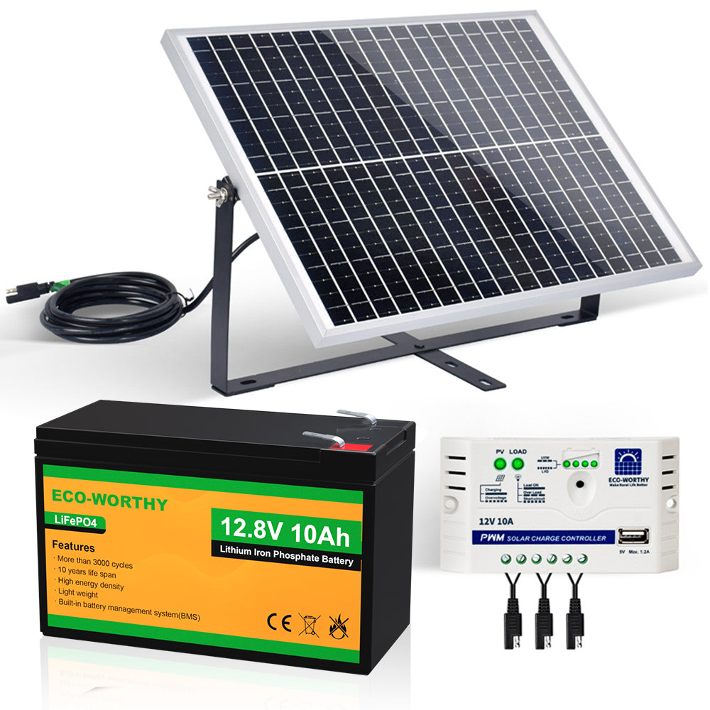 25W 12V Monocrystalline Solar Panel Trickle Charger Kit, 25W Solar Kit + 10Ah LiFePO4 Battery